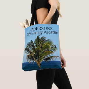 Bolso De Tela Foto de palmera y océano Apellido + Año