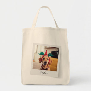 Bolso De Tela Foto de perro festiva personalizada para Navidad