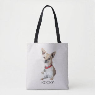 Bolso De Tela Foto de perro personalizada   Nombre de mascota pe