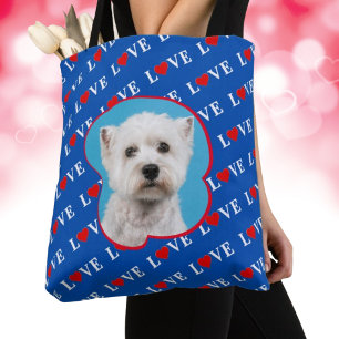 Bolso De Tela Foto de Personalizado del corazón de Navy Blue LOV
