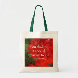 Bolso De Tela Foto de Red Flowers Special Treasure Bible Verse