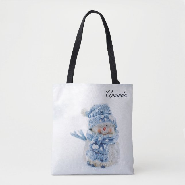 Bolso De Tela Foto de un muñeco de nieve en invierno - Navidades (Anverso)