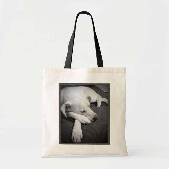 Bolso De Tela Foto en blanco y negro de un hermoso perro durmien (Frente)