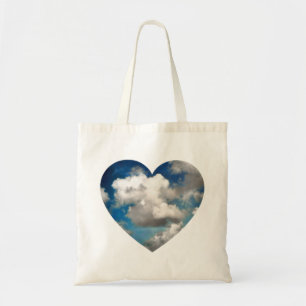 Bolso De Tela foto en forma de corazón del cielo azul sereno co