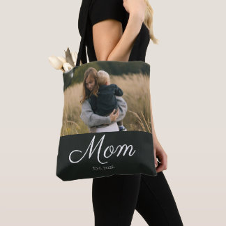 Bolso De Tela Foto en negro de guion establecido por mamá