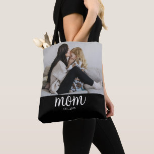 Bolso De Tela Foto en negro de guion establecido por mamá