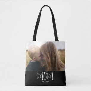 Bolso De Tela Foto en negro de guion establecido por mamá