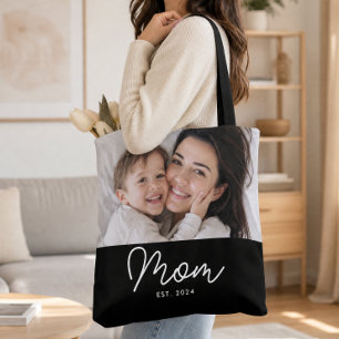 Bolso De Tela Foto en negro de guion establecido por mamá