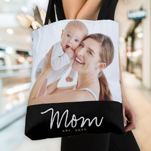 Bolso De Tela Foto en negro de guion establecido por mamá