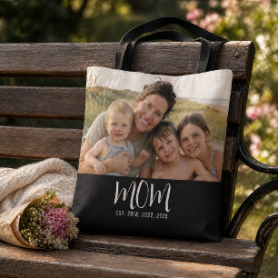 Bolso De Tela Foto en negro de guion establecido por mamá