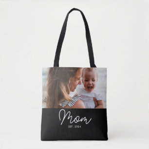 Bolso De Tela Foto en negro de guion establecido por mamá