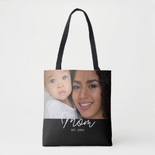 Bolso De Tela Foto en negro de guion establecido por mamá