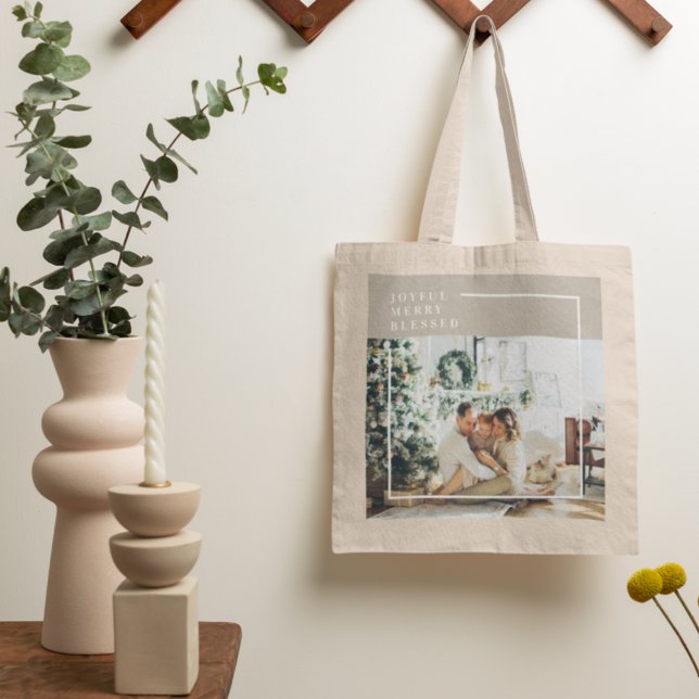 Bolso De Tela Foto familiar moderna | Joyful Merry Blessed (Subido por el creador)