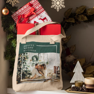 Bolso De Tela Foto familiar moderna   Joyful Merry Blessed   Ver