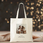 Bolso De Tela Foto familiar y mora y brillante minimalista<br><div class="desc">Lleva aclamación de vacaciones adonde vayas con nuestra foto familiar y Navidades Mínimalistas Brillantes y Brillantes en la bolsa. Con un diseño elegante con la frase "Merry and Bright" y un espacio para tu foto familiar favorita, este tote personalizado es a la vez elegante y funcional. Perfecto para las compras...</div>