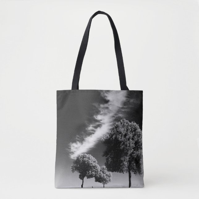 BOLSO DE TELA FOTO GRAYSCALE DE PERSONA EN LA CARRETERA ENTRE ÁR (Anverso)