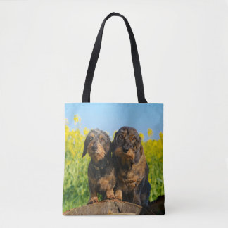 Bolso De Tela Foto linda del mascota de dos de los Dachshunds de