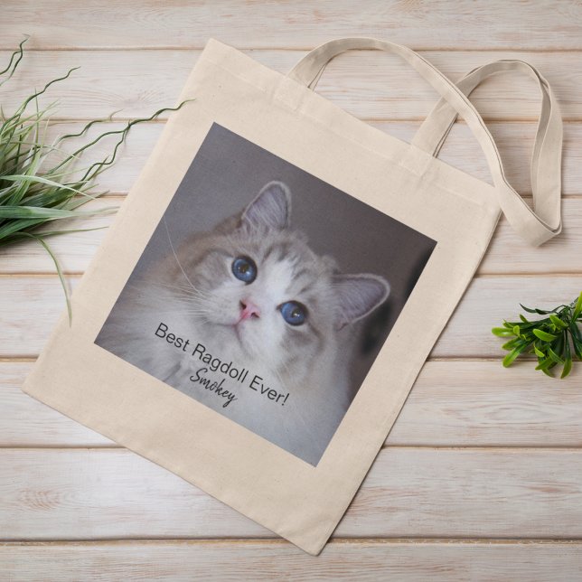 Bolso De Tela Foto Mascota personalizada Mejor Tote de gato Ragd (Personalize with your photo, text and pet name.)