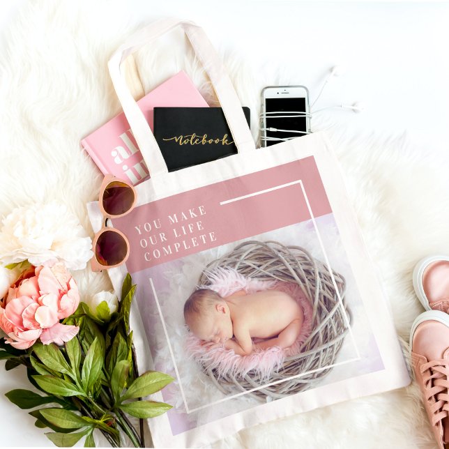 Bolso De Tela Foto moderna de bebé | Rosa y blanco | Cita (Subido por el creador)