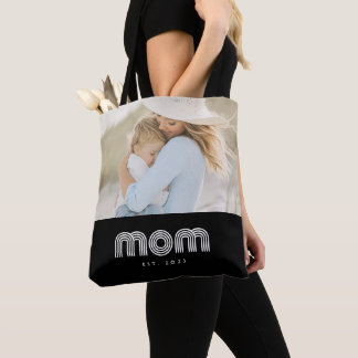 Bolso De Tela Foto Negra de Guión Retro Establecido por Mamá
