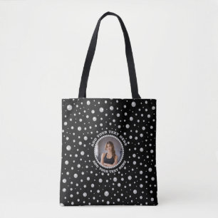 Bolso De Tela Foto personalizada con círculo de perlas sobre neg