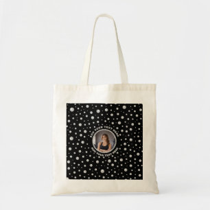 Bolso De Tela Foto personalizada con círculo de perlas sobre neg