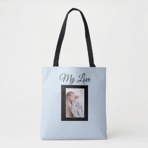 Bolso De Tela Foto personalizada de bebé azul y negro Tote Bag