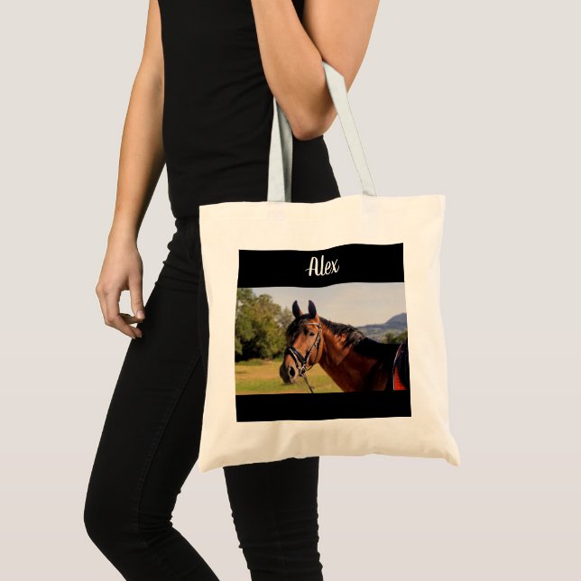 Bolso De Tela Foto personalizada de caballo y etiqueta Tote Bag (Anverso (producto))