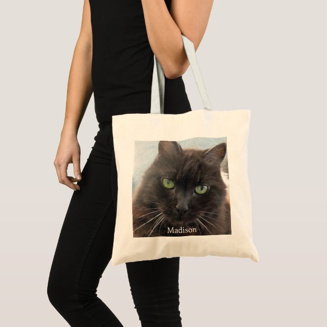 Bolso De Tela Foto personalizada de gato negro lindo (Anverso (producto))