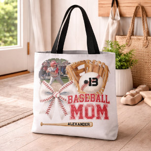 Bolso De Tela Foto Personalizada de Mamá de Béisbol