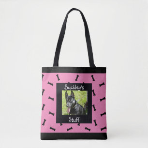 Bolso De Tela Foto personalizada de perro Mascota rosa y negro