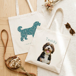 Bolso De Tela Foto personalizada de perro y nombre Doodle Mamá p