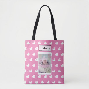 Bolso De Tela Foto personalizada del nombre y del bebé