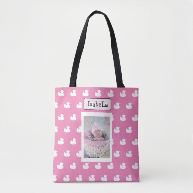 Bolso De Tela Foto personalizada del nombre y del bebé (Anverso)