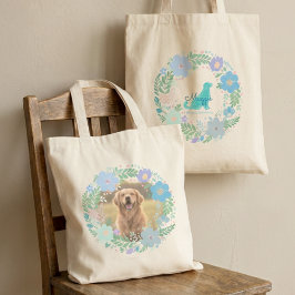 Bolso De Tela Foto personalizada Golden Retriever Floral Azul Pa