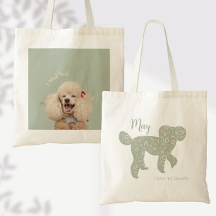 Bolso De Tela Foto Personalizada Mamá Perro Caniche Verde Sage N