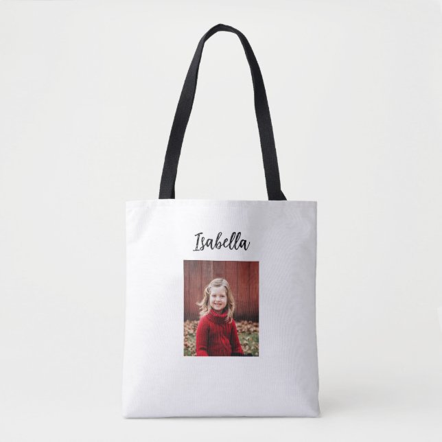 Bolso De Tela Foto personalizada y nombre del niño (Anverso)