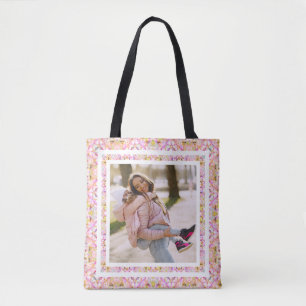 Bolso De Tela Foto personalizado Pastel Rosa Feliz Día Verde de 