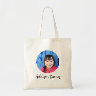 Bolso De Tela Foto y monograma de marco de círculo personalizado