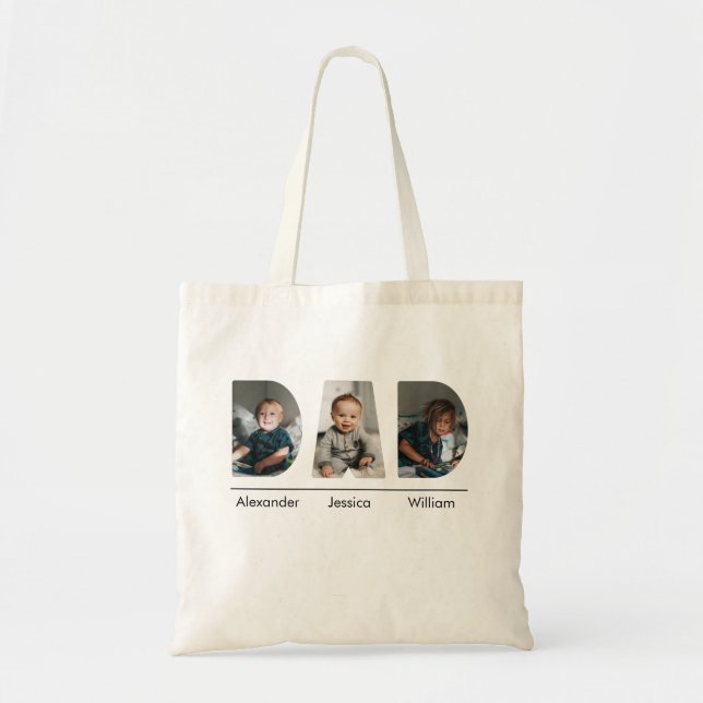 Bolso De Tela Foto y nombre de papá con personalizado 3 niños (Frente)