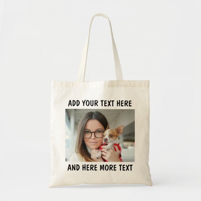 Bolso De Tela Foto y texto personalizados o nombre (Frente)