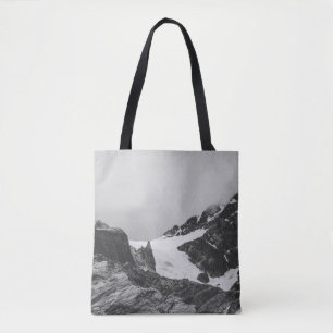 BOLSO DE TELA FOTOGRAFÍA DE GRAYSCALE DE LA MONTAÑA DE LA CUBIER