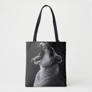 BOLSO DE TELA FOTOGRAFÍA DE GRAYSCALE DE YAWNESS LIONESS
