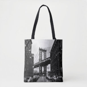 BOLSO DE TELA FOTOGRAFÍA DE GRAYSCALE DEL PUENTE BROOKLYN