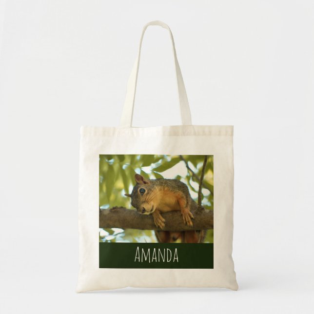 Bolso De Tela Fotografía de la naturaleza de la ardilla curiosa (Frente)