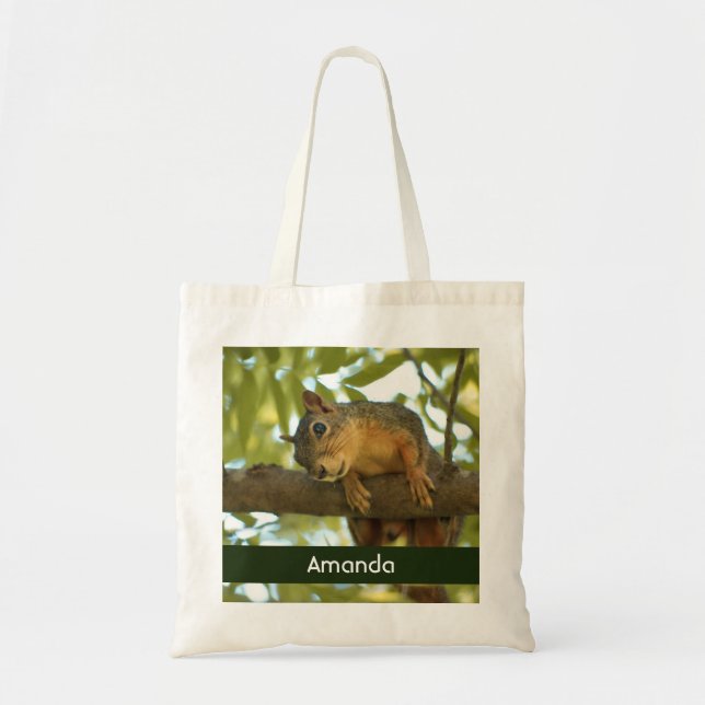 Bolso De Tela Fotografía de la naturaleza de la ardilla curiosa (Frente)