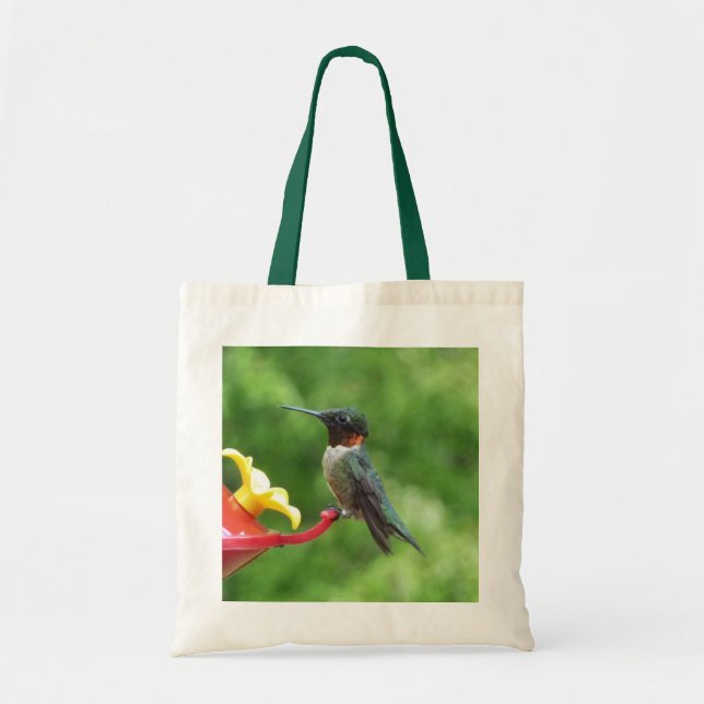 Bolso De Tela Fotografía de pájaro húmedo con trompetas de rubí (Frente)