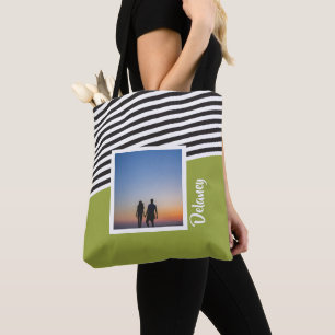 Bolso De Tela Fotografía personalizada de patrón verde y rayado