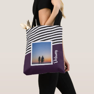 Bolso De Tela Fotografía personalizada del patrón púrpura y raya