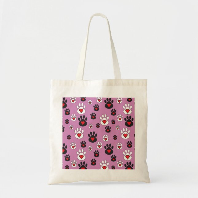Bolso De Tela Fotografías con los corazones rojos sobre el rosa (Frente)
